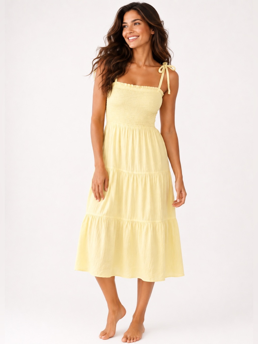 For The Republic Maxi Dress Neon Lemon Yellow Smocked Cotton Resort Coastal L